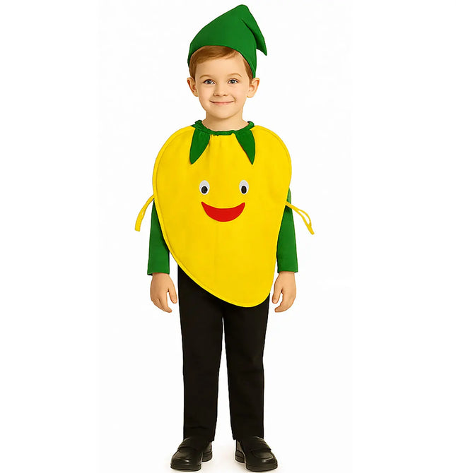 FancyDressWale Mango Fruit Costume with Green Jumpsuit for Kids | Fancy Dress for School Competitions, Fruit Day & Stage Shows (2–10 Years) Fancydresswale