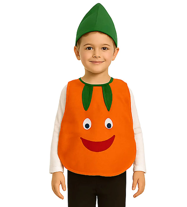 FancyDressWale Orange Fruit Costume with Green Jumpsuit for Kids | Fancy Dress for School Competitions, Fruit Day & Stage Shows (2–10 Years) Fancydresswale