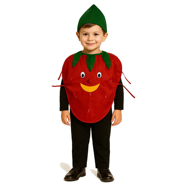 FancyDressWale Strawberry Fruit Costume with Green Jumpsuit for Kids | Fancy Dress for School Competitions, Fruit Day & Stage Shows (2–10 Years) Fancydresswale