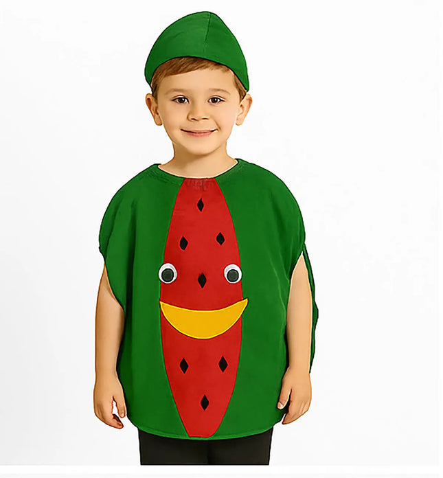 FancyDressWale Watermelon Fruit Costume with Green Jumpsuit for Kids | Fancy Dress for School Competitions, Fruit Day & Stage Shows (2–10 Years) fancydresswale.com