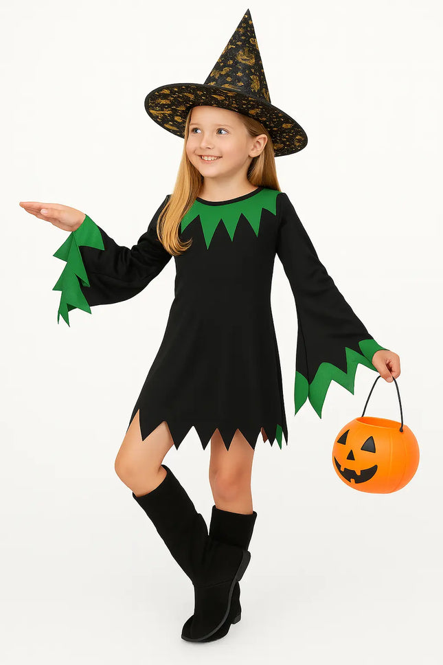 FancyDressWale halloween dress for Girls and Boys pumpkin witch ghost theme costume party Girl -Black-Green fancydresswale.com