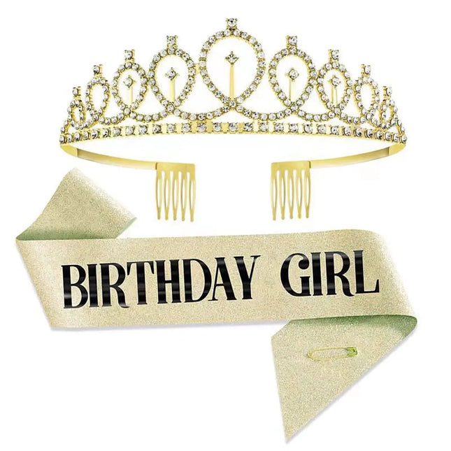 Fancydresswale Birthday Headbands Satin Sash and Tiara Birthday Crown for Girls Women Party Supplies- Gold Crown and Sash- Birthday Girl fancydresswale.com