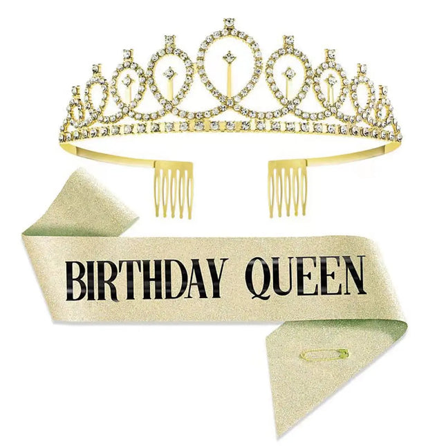 Fancydresswale Birthday Headbands Satin Sash and Tiara Birthday Crown for Girls Women Party Supplies- Gold Crown and Sash- Birthday Queen fancydresswale.com