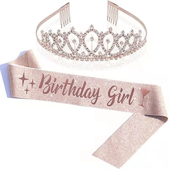 Fancydresswale Birthday Headbands Satin Sash and Tiara Birthday Crown for Girls Women Party Supplies- Rose Crown and Sash- Birthday Girl party fancydresswale.com