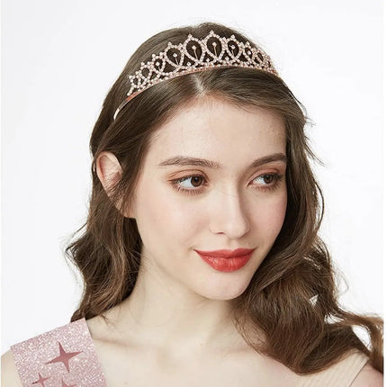 Fancydresswale Birthday Headbands Satin Sash and Tiara Birthday Crown for Girls Women Party Supplies- Rose Crown and Sash- Birthday Queen party fancydresswale.com