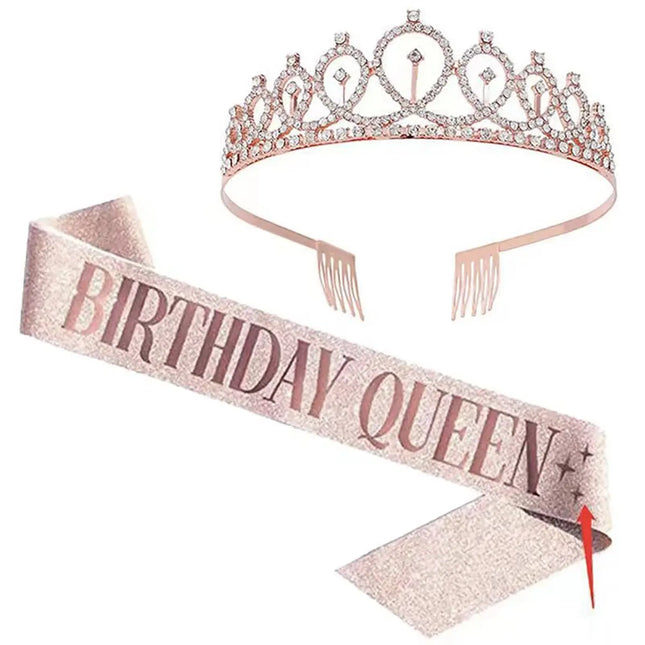 Fancydresswale Birthday Headbands Satin Sash and Tiara Birthday Crown for Girls Women Party Supplies- Rose Crown and Sash- Birthday queen Cheers fancydresswale.com