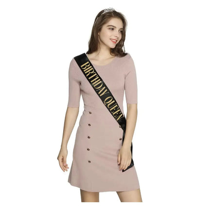 Fancydresswale Birthday Headbands Satin Sash and Tiara Birthday Crown for Girls Women Party Supplies- Rose Gold Crown Black Sash- Birthday Queen fancydresswale.com