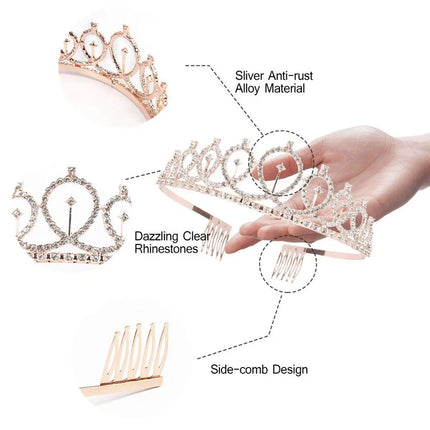 Fancydresswale Birthday Headbands Satin Sash and Tiara Birthday Crown for Girls Women Party Supplies- Rose Gold Crown and Sash- Birthday Queen fancydresswale.com