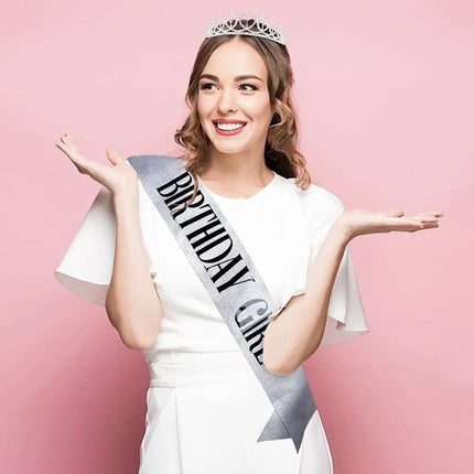 Fancydresswale Birthday Headbands Satin Sash and Tiara Birthday Crown for Girls Women Party Supplies- Silver Crown and Sash- Birthday Girl fancydresswale.com
