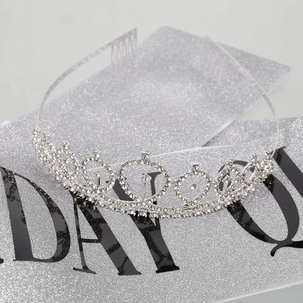 Fancydresswale Birthday Headbands Satin Sash and Tiara Birthday Crown for Girls Women Party Supplies- Silver Crown and Sash- Birthday Queen fancydresswale.com