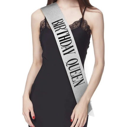 Fancydresswale Birthday Headbands Satin Sash and Tiara Birthday Crown for Girls Women Party Supplies- Silver Crown and Sash- Birthday Queen fancydresswale.com