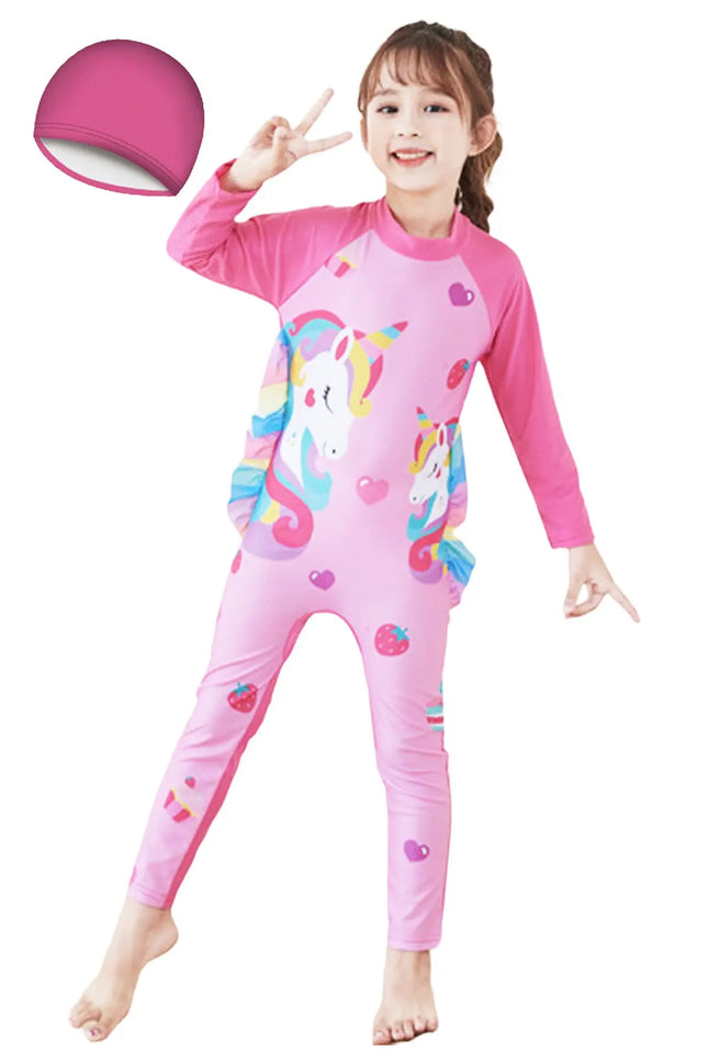 Fancydresswale Girls Full body Protect Swimwear Princess swimsuit- Unicorn Straberry fancydresswale.com