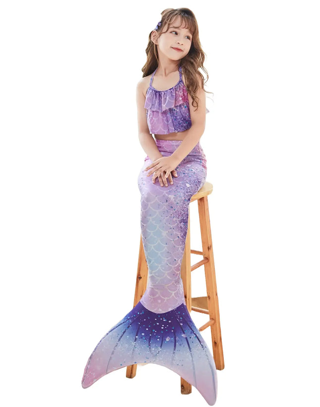 Fancydresswale Mermaid Swimming Costume 3 PC Swimsuit for Girls with Large Fin Option - Stars fancydresswale.com