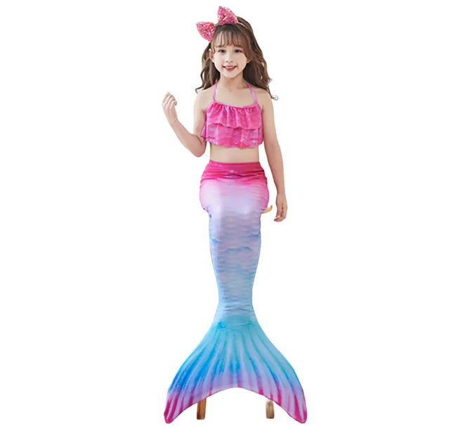 Fancydresswale Mermaid swimming outfit 3 pc swimsuit for Girls with large fin option- Begonia fancydresswale.com