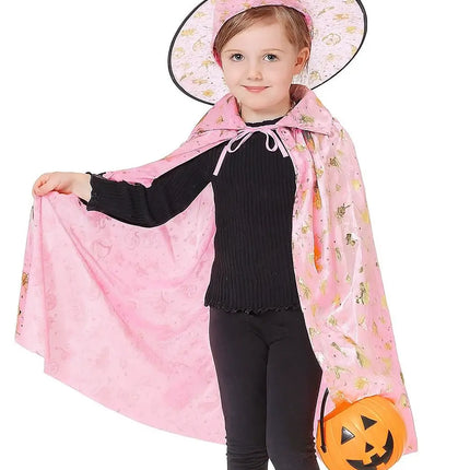 Halloween Cloak Cape Unisex Children Role Play Dress up Costume (Cape & Hat only)-Pink fancydresswale.com