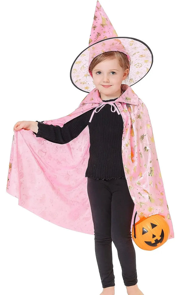 Halloween Cloak Cape Unisex Children Role Play Dress up Costume (Cape & Hat only)-Pink fancydresswale.com