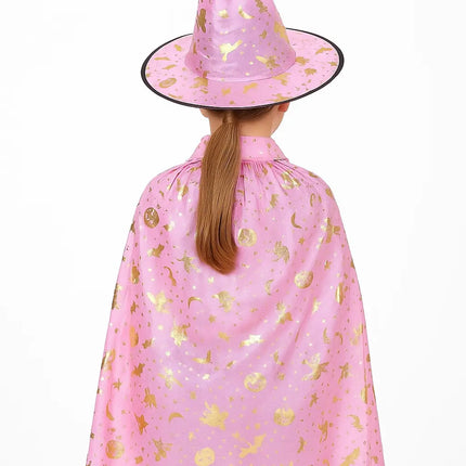 Halloween Cloak Cape Unisex Children Role Play Dress up Costume (Cape & Hat only)-Pink fancydresswale.com