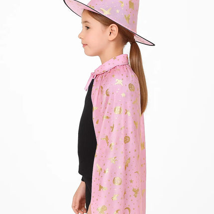 Halloween Cloak Cape Unisex Children Role Play Dress up Costume (Cape & Hat only)-Pink fancydresswale.com