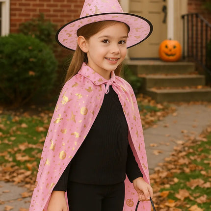 Halloween Cloak Cape Unisex Children Role Play Dress up Costume (Cape & Hat only)-Pink fancydresswale.com