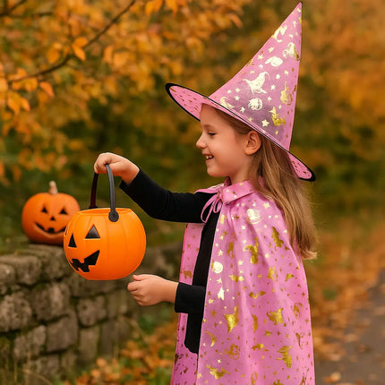 Halloween Cloak Cape Unisex Children Role Play Dress up Costume (Cape & Hat only)-Pink fancydresswale.com