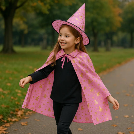 Halloween Cloak Cape Unisex Children Role Play Dress up Costume (Cape & Hat only)-Pink fancydresswale.com
