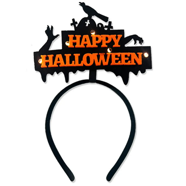 Halloween Headbands - LED Light-Up costume Party Accessories Pumpkin, Graveyard, Dripping Horror, and Spider Web Themes (Crow Ghost Hand) Fancydresswale