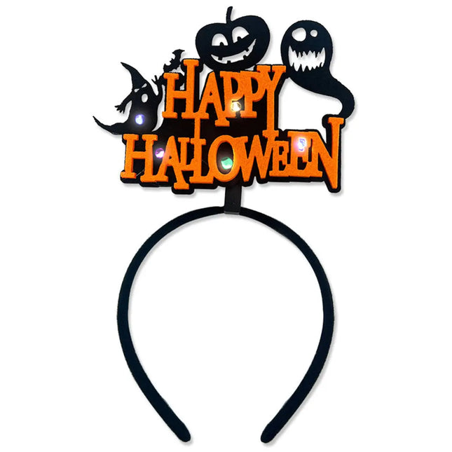 Halloween Headbands - LED Light-Up costume Party Accessories Pumpkin, Graveyard, Dripping Horror, and Spider Web Themes (Pumpkin Ghost) Fancydresswale