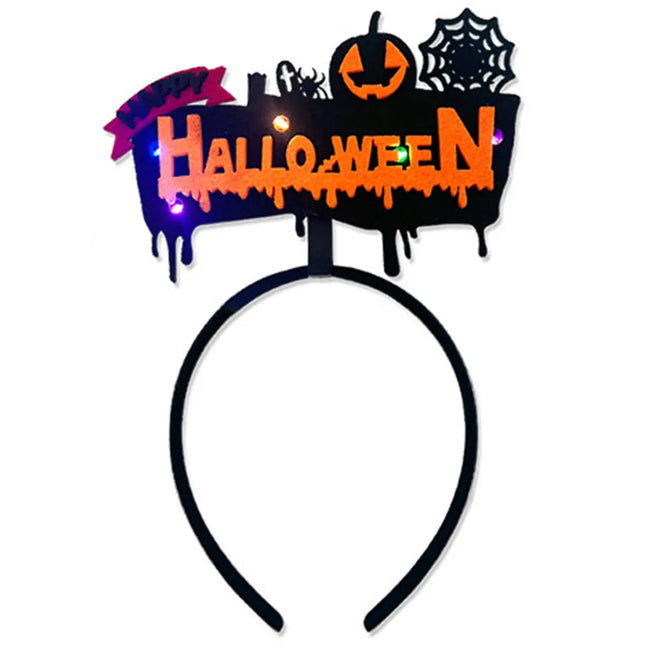 Halloween Headbands - LED Light-Up costume Party Accessories Pumpkin, Graveyard, Dripping Horror, and Spider Web Themes (Pumpkin Spider Web) Fancydresswale
