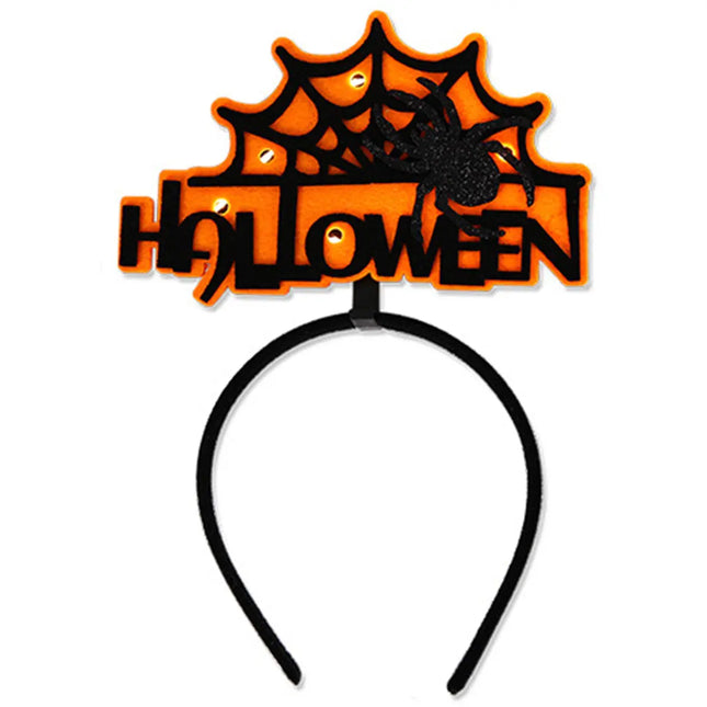 Halloween Headbands - LED Light-Up costume Party Accessories Pumpkin, Graveyard, Dripping Horror, and Spider Web Themes (Yellow Spider Web) Fancydresswale