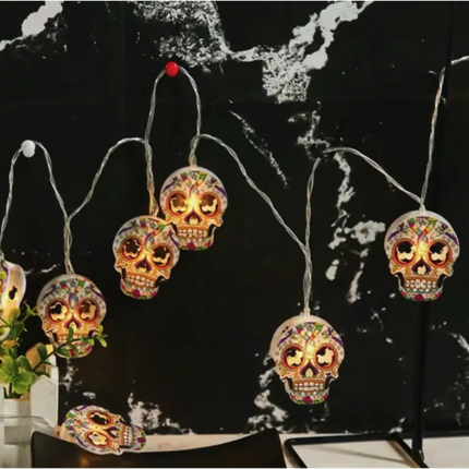 Halloween LED String Lights Pumpkin, Ghost, Eyeball, Cat, Skull, and Spider LED Decorations for Indoor & Outdoor Halloween Decor (Painted Skull) Fancydresswale