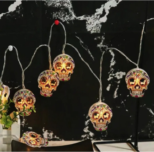 Halloween LED String Lights Pumpkin, Ghost, Eyeball, Cat, Skull, and Spider LED Decorations for Indoor & Outdoor Halloween Decor (Painted Skull) Fancydresswale