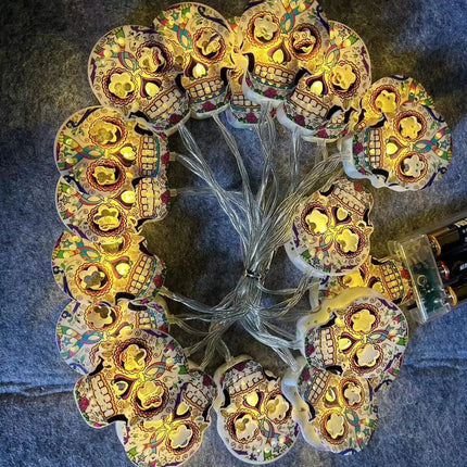 Halloween LED String Lights Pumpkin, Ghost, Eyeball, Cat, Skull, and Spider LED Decorations for Indoor & Outdoor Halloween Decor (Painted Skull) Fancydresswale