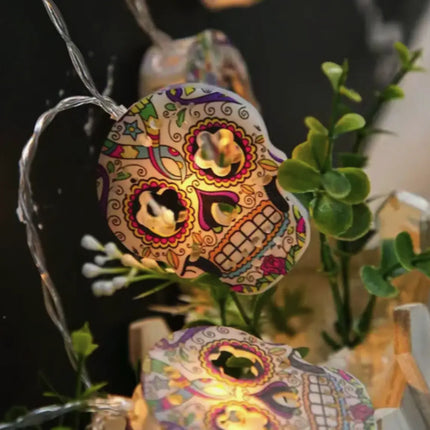 Halloween LED String Lights Pumpkin, Ghost, Eyeball, Cat, Skull, and Spider LED Decorations for Indoor & Outdoor Halloween Decor (Painted Skull) Fancydresswale