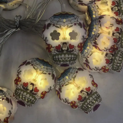 Halloween LED String Lights Pumpkin, Ghost, Eyeball, Cat, Skull, and Spider LED Decorations for Indoor & Outdoor Halloween Decor (Painted Skull) Fancydresswale
