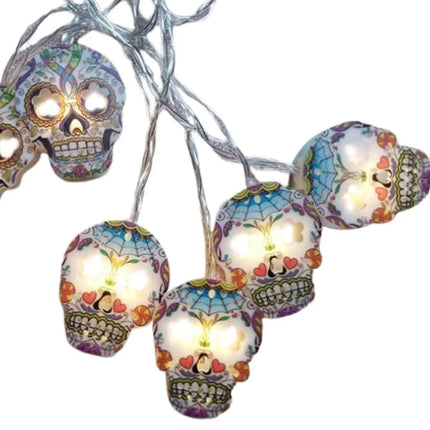 Halloween LED String Lights Pumpkin, Ghost, Eyeball, Cat, Skull, and Spider LED Decorations for Indoor & Outdoor Halloween Decor (Painted Skull) Fancydresswale