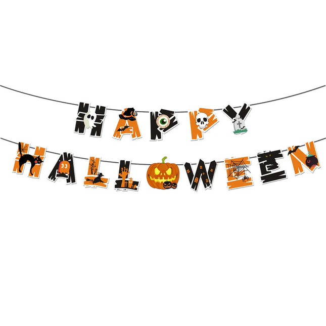 Happy Halloween Decorations Set,Party Props, Pumpkin Banners, Character Cutouts (Pumpkin Flag) Fancydresswale