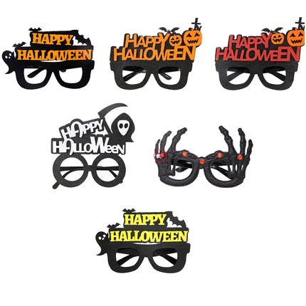 Happy Halloween Novelty Glasses with Pumpkin and Bat Designs, Black and Orange, One size fits everyone Fancydresswale