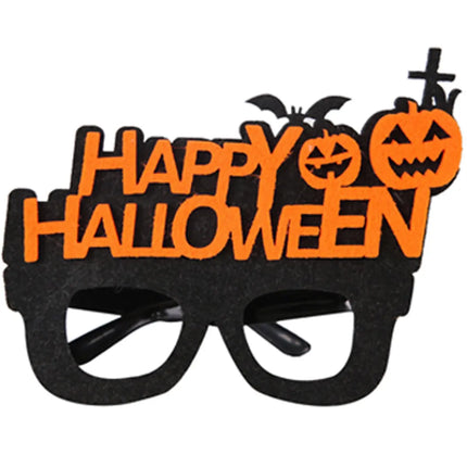 Happy Halloween Novelty Glasses with Pumpkin and Bat Designs, Black and Orange, One size fits everyone Fancydresswale