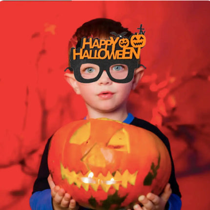 Happy Halloween Novelty Glasses with Pumpkin and Bat Designs, Black and Orange, One size fits everyone Fancydresswale