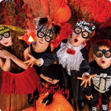Happy Halloween Novelty Glasses with Pumpkin and Bat Designs, Black and Orange, One size fits everyone Fancydresswale
