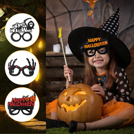 Happy Halloween Novelty Glasses with Pumpkin and Bat Designs, Black and Orange, One size fits everyone Fancydresswale