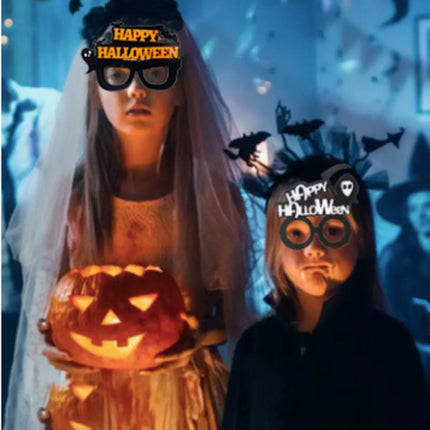 Happy Halloween Novelty Glasses with Pumpkin and Bat Designs, Black and Orange, One size fits everyone Fancydresswale