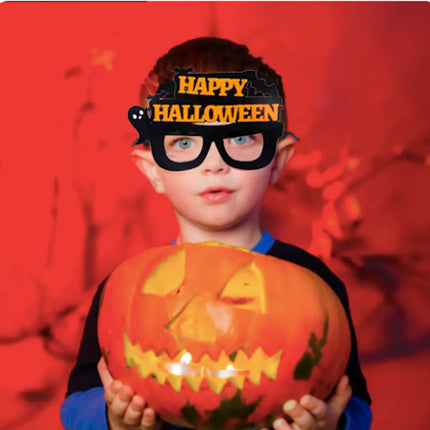 Happy Halloween Novelty Glasses with Pumpkin and Bat Designs, Black and Orange, One size fits everyone Fancydresswale