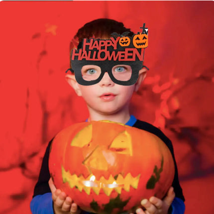 Happy Halloween Novelty Glasses with Pumpkin and Bat Designs, Black and Orange, One size fits everyone Fancydresswale