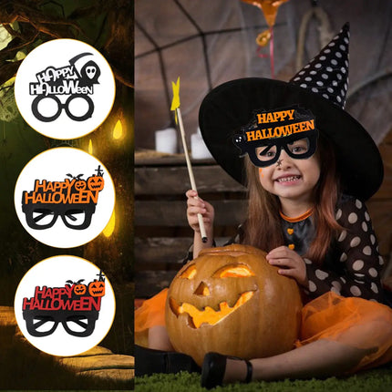 Happy Halloween Novelty Glasses with Pumpkin and Bat Designs, Black and Orange, One size fits everyone Fancydresswale