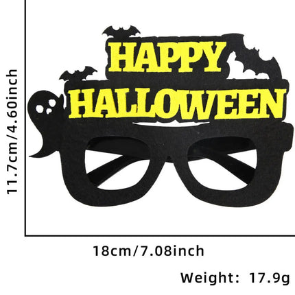 Happy Halloween Novelty Glasses with Pumpkin and Bat Designs, Black and Orange, One size fits everyone Fancydresswale