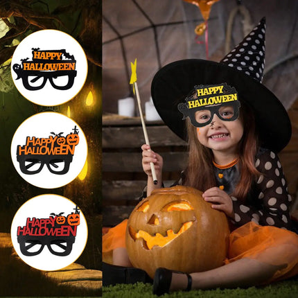 Happy Halloween Novelty Glasses with Pumpkin and Bat Designs, Black and Orange, One size fits everyone Fancydresswale