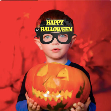 Happy Halloween Novelty Glasses with Pumpkin and Bat Designs, Black and Orange, One size fits everyone Fancydresswale