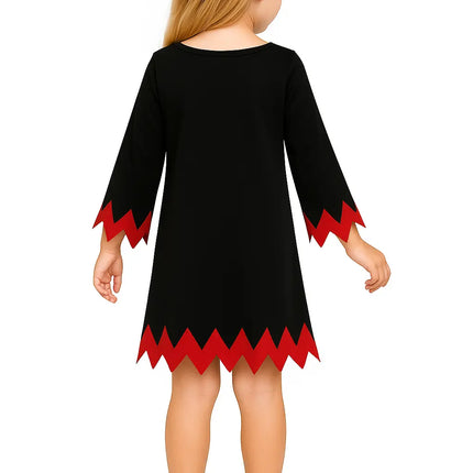 Kids Halloween Witch Costume Dress with Pumpkin Basket – Black & Red Fancy Dress for Girls (Ages 3–8 Years) fancydresswale.com