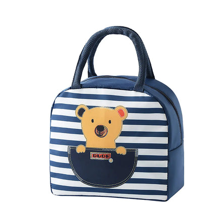 Lunch Box Insulated Bag Soft Leakproof Lunch Bag for Kids Men Women, Durable Thermal Lunch Pail for School Work Office | Fit 6 Cans-Navy Blue Bear Fancydresswale